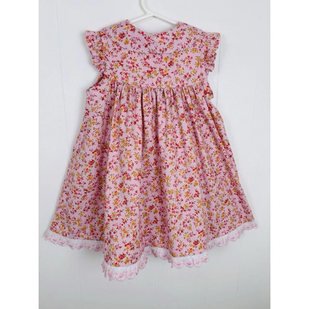 VTG‎ 2000 Toddler Girls Handmade Pink Floral Button Front Sundress Size 2-3yrs